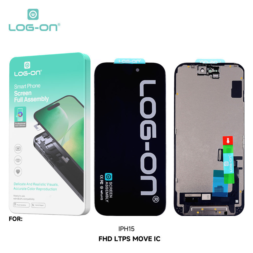 LOG-ON LCD FOR IPHONE 15 / 15 PRO / 15 PRO MAX / 15 PLUS FHD LTPS MOVE IC FULLSET TOUCHSCREEN OEM