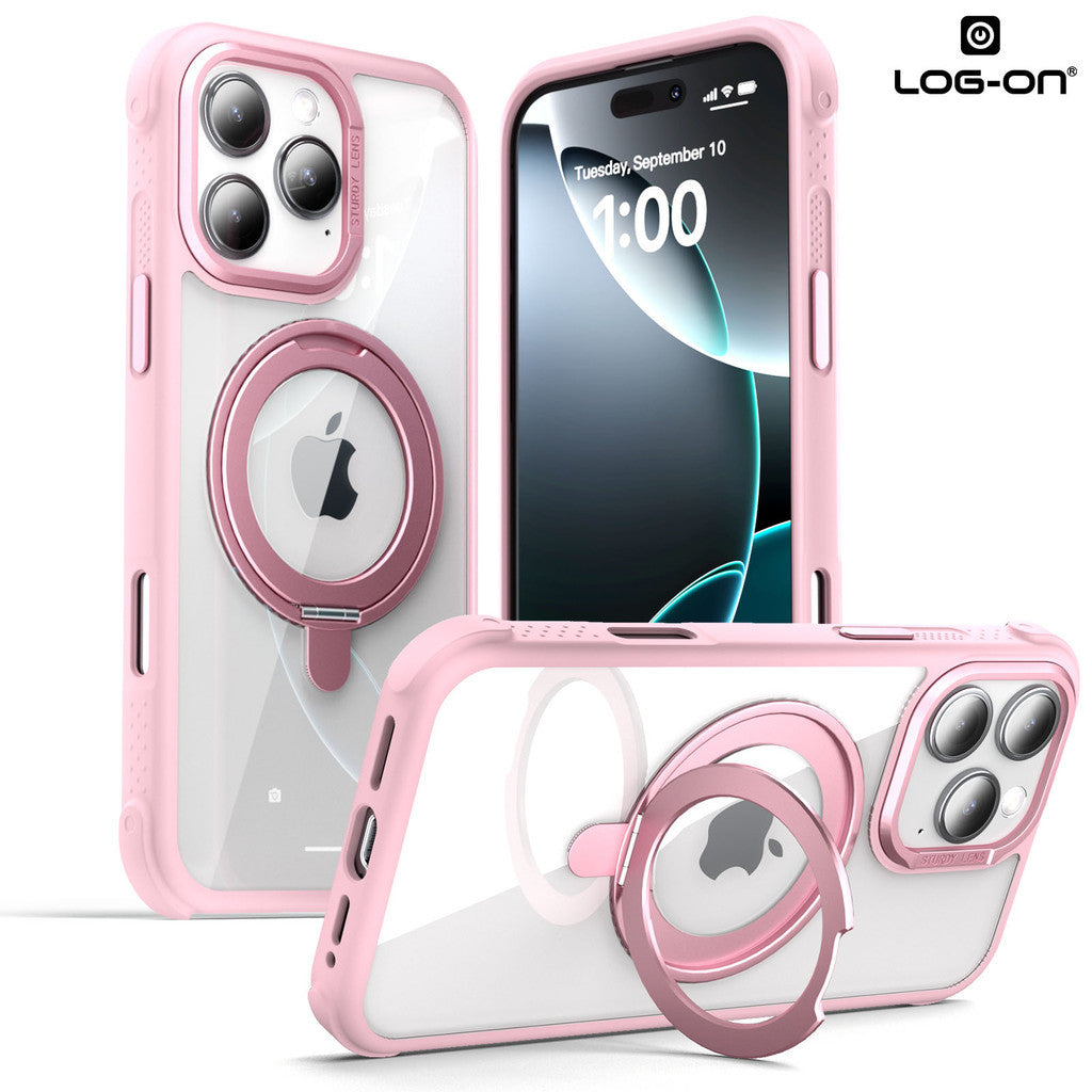 LOG ON Magsafe Armor Case For IPHONE Series-360 Metal Kickstand, Military Grade Premium Case