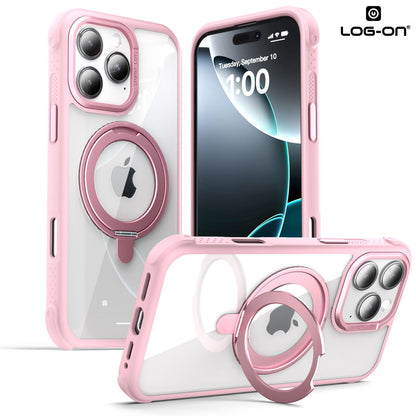LOG ON Magsafe Armor Case For IPHONE Series-360 Metal Kickstand, Military Grade Premium Case
