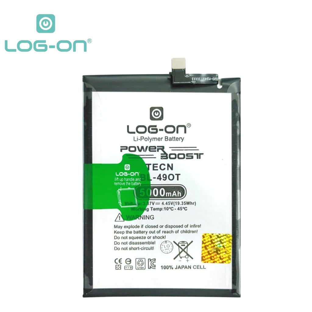 Log On - BL-49OT Untuk Tecno Spark 20 Pro Plus BL490T Power Boost - Kapasitas 5000mAh Battery Baterai Batre - 1 Tahun Garansi