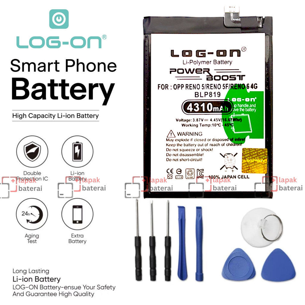 Log On - Oppo Reno 5 BLP819/ Reno 5F / Reno 6 4G BLP-819 Power  Boost Original Battery Baterai Batre