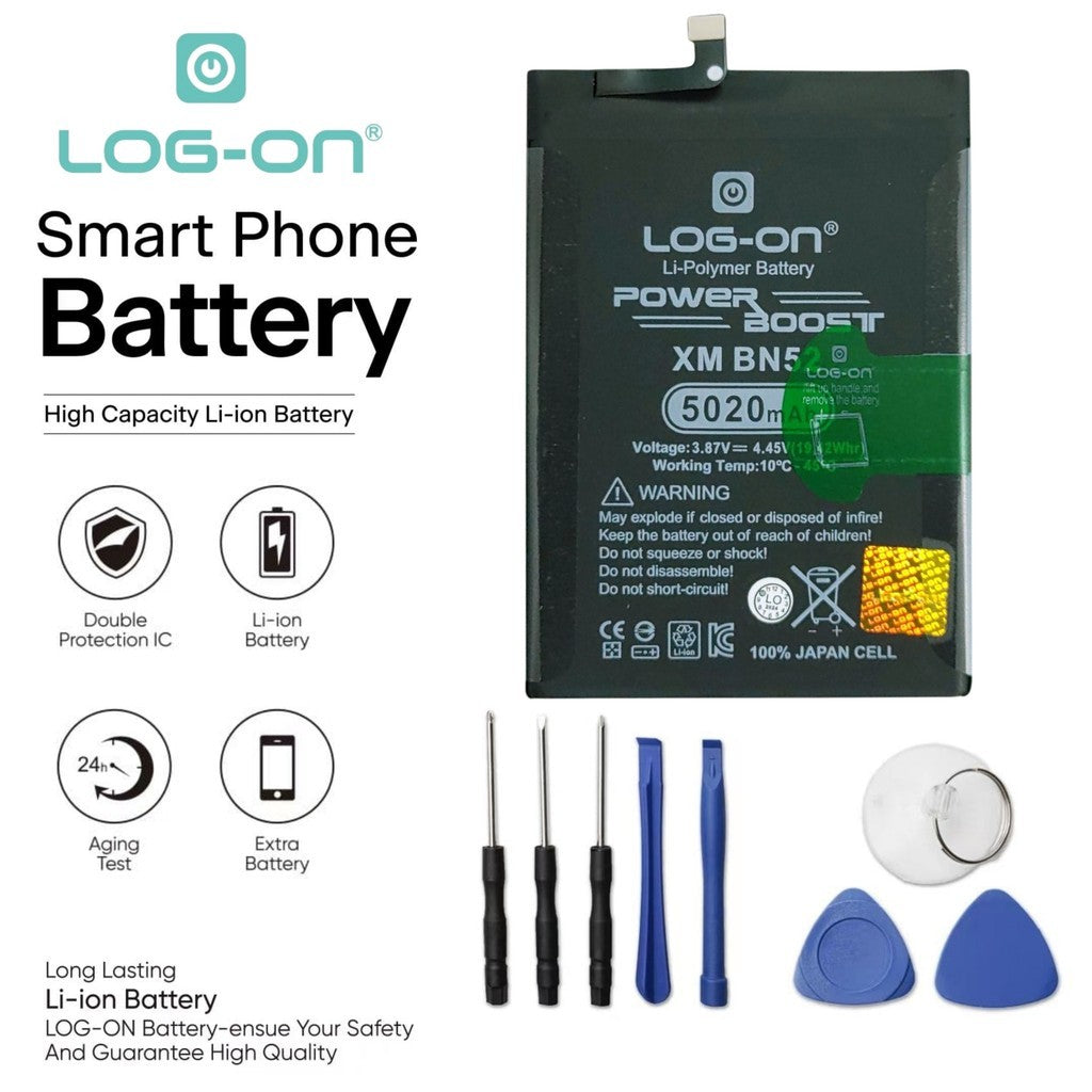 Baterai Log On BN52 Untuk Xiaomi Redmi Note 9 Pro Max BN-52 Power Boost - Kapasitas 5020mAh 1 Tahun Garansi Battery Batre