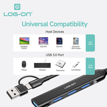 LOG ON 4IN1 USB HUB TYPE-C DAN USB LO-HUB06