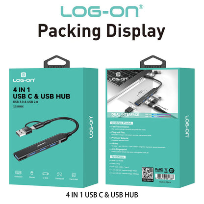 LOG ON 4IN1 USB HUB TYPE-C DAN USB LO-HUB06