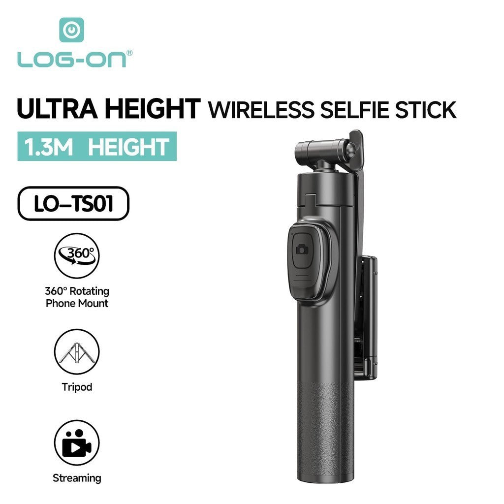 LOG ON WIRELESS SELFIE STICK 130 CM ULTRA HEIGHT LO-TS01 TONGSIS BLUETOOTH TRIPOD BLUETOOTH
