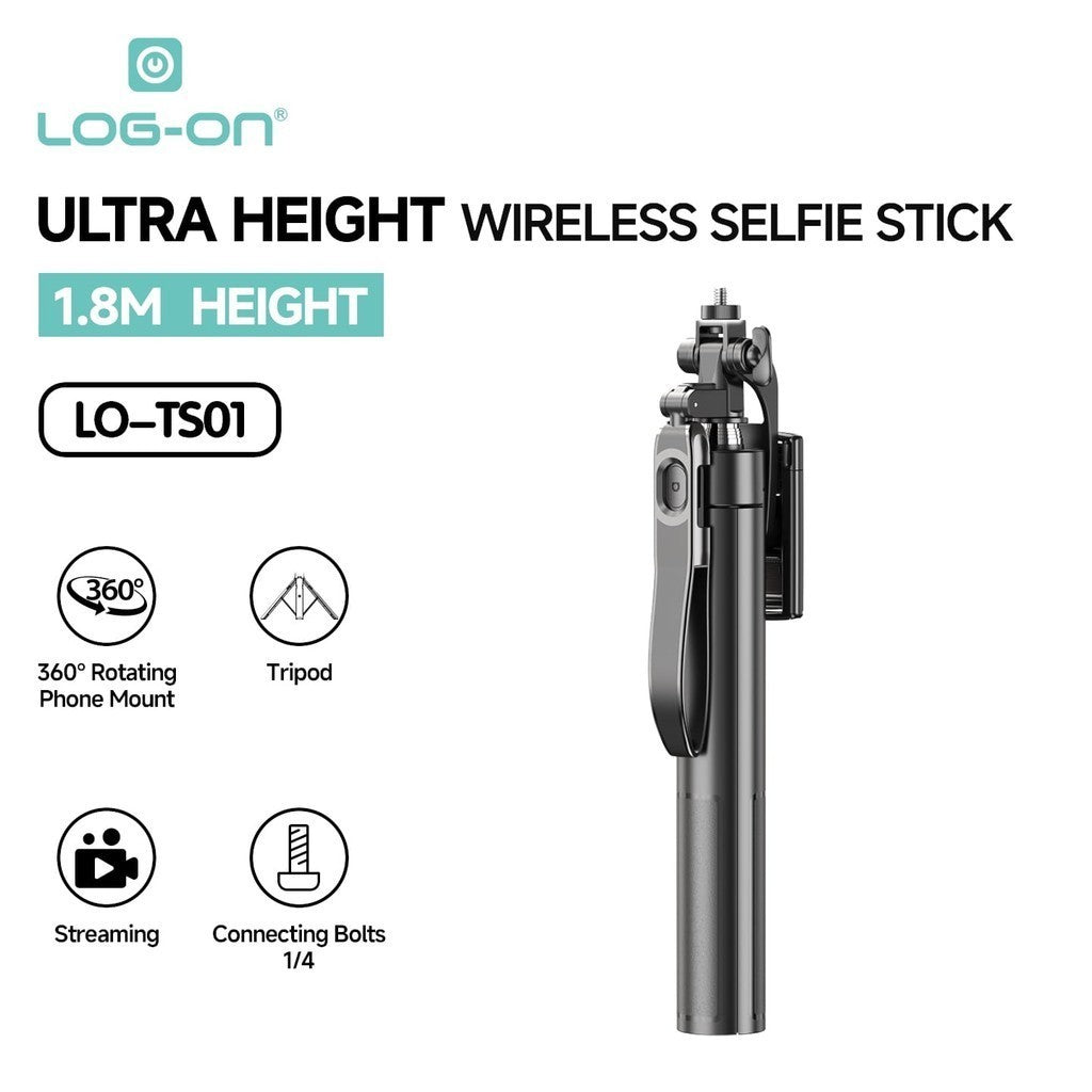 LOG ON WIRELESS SELFIE STICK 180CM ULTRA HEIGHT LO-TS01 TONGSIS BLUETOOTH TRIPOD LIVE STREAMING