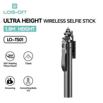 LOG ON WIRELESS SELFIE STICK 180CM ULTRA HEIGHT LO-TS01 TONGSIS BLUETOOTH TRIPOD LIVE STREAMING