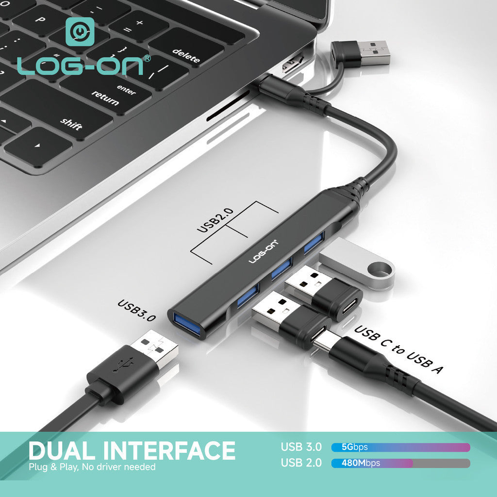 LOG ON 4IN1 USB HUB TYPE-C DAN USB LO-HUB06