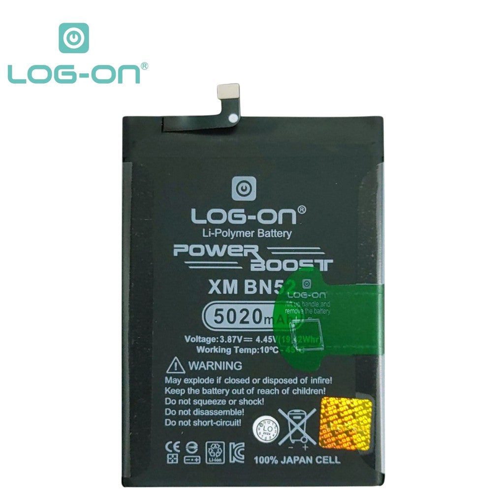 Baterai Log On BN52 Untuk Xiaomi Redmi Note 9 Pro Max BN-52 Power Boost - Kapasitas 5020mAh 1 Tahun Garansi Battery Batre