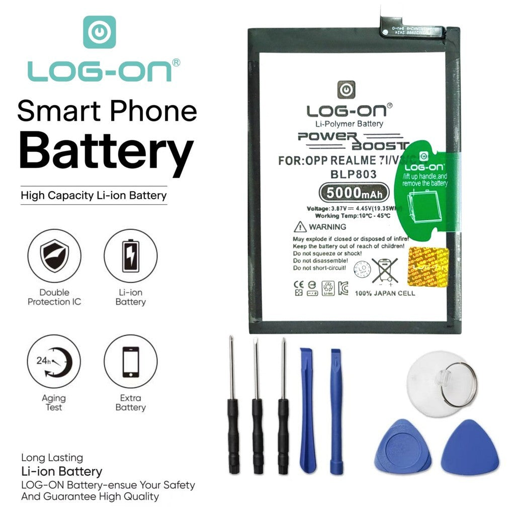 Baterai Log On BLP803 Untuk Realme 7i / C17 / Oppo V3 BLP-803 Power Boost - Kapasitas 5000mAh Battery Baterai Batre 1 Tahun Garansi