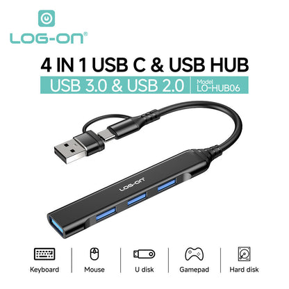 LOG ON 4IN1 USB HUB TYPE-C DAN USB LO-HUB06