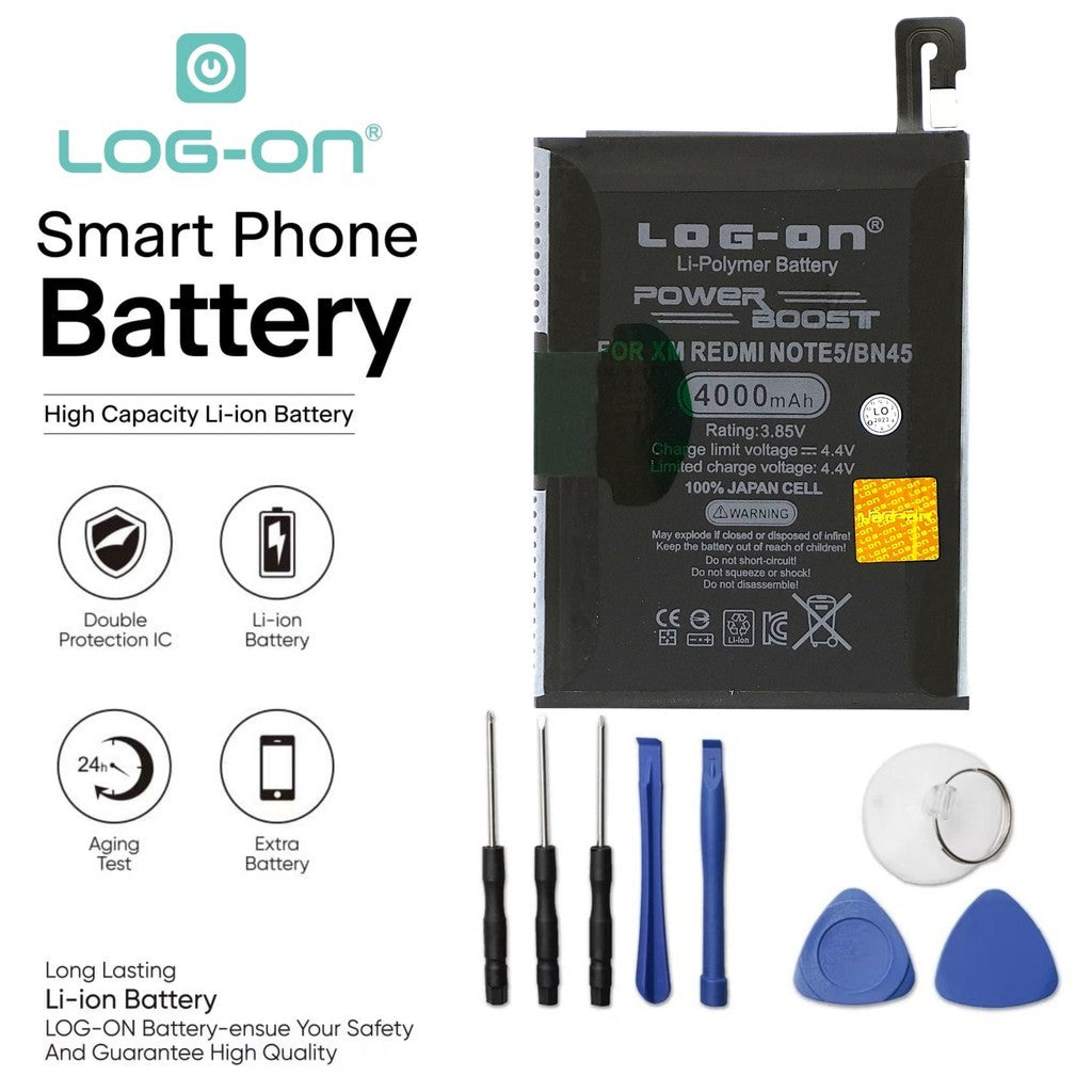 Log On-BN45 Xiaomi Redmi Note 5 BN-45 Power Boost double IC Battery Baterai