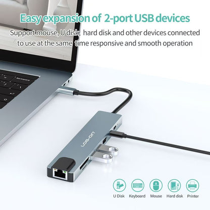 LOG ON 8in1 USB-C HUB Converter to HDMI4K USB Micro SD Card LO-HUB07 Dongle Ethernet RJ45