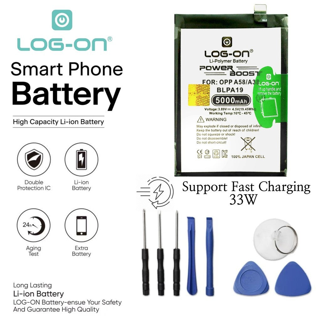 Log On - Oppo A58 4G BLPA19  / A38 BLP-A19 Power Boost Original Battery Baterai Batre