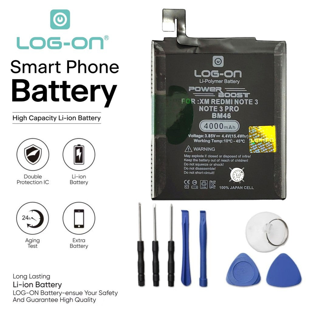 LOG ON BATERAI XIAOMI REDMI NOTE 3 / NOTE 3 PRO BM46 BATRE POWER BOOST BATTERY