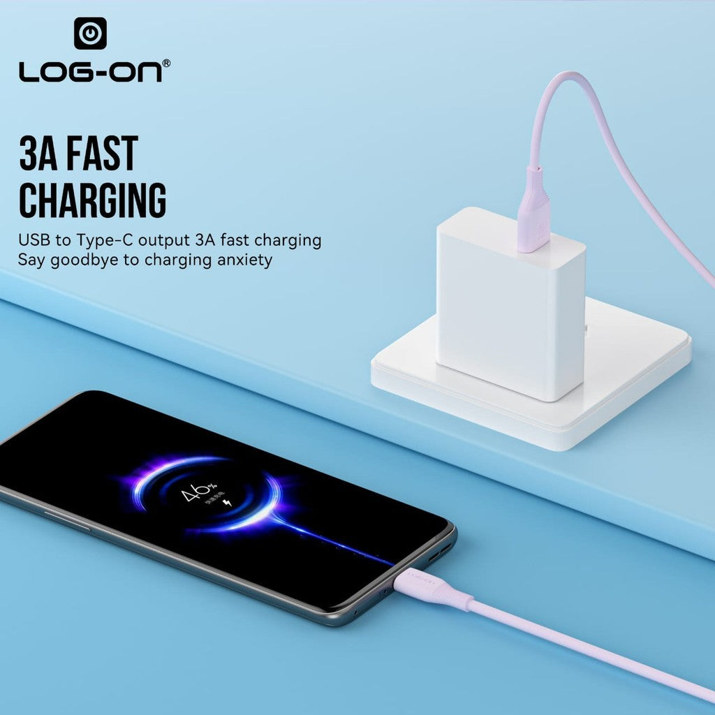 LOG ON KABEL TYPE C/IPHONE FAST CHARGING 3A 1Meter CB80, Desain Tahan Lama, Fleksibel, Pengisian Aman, 30000+ Uji Bending