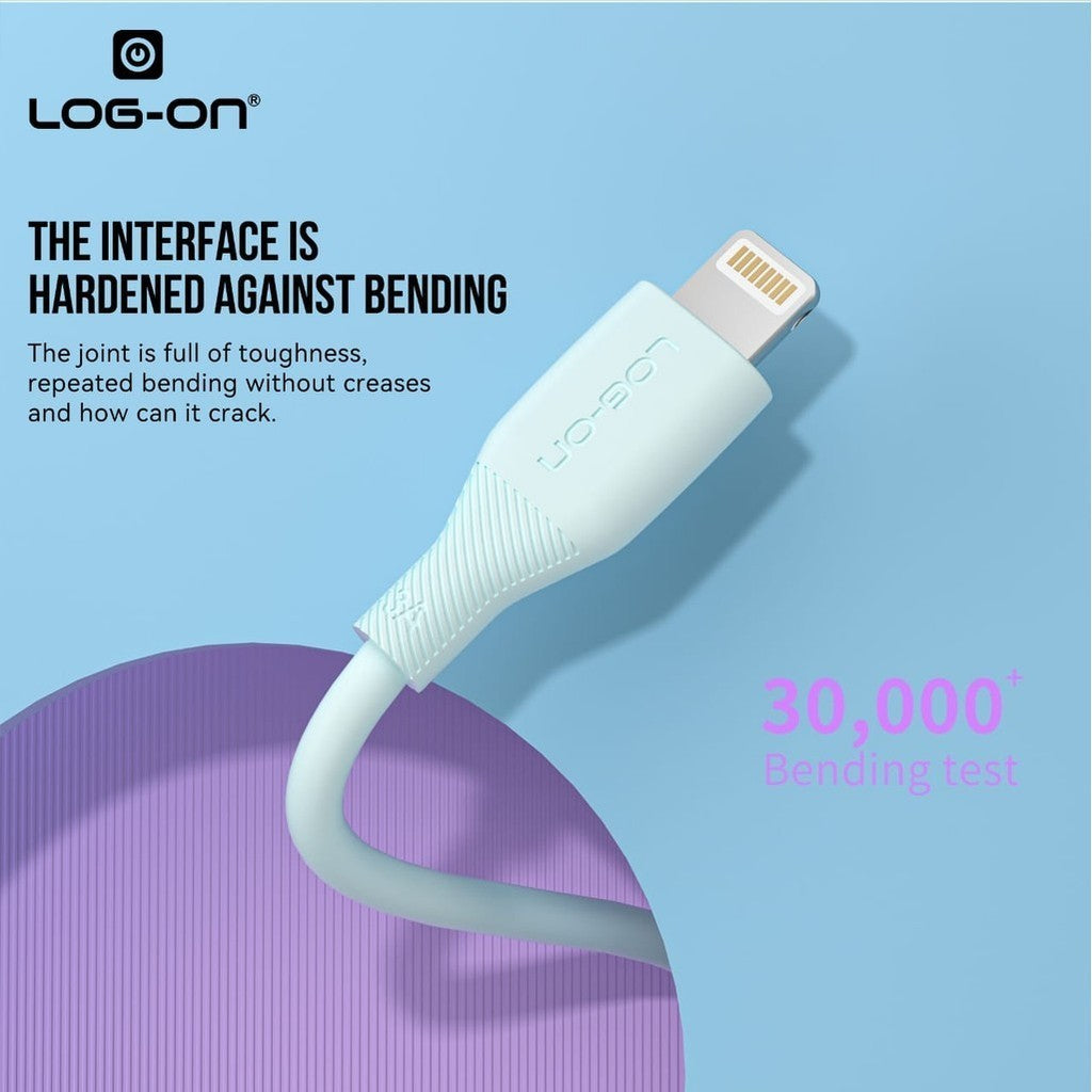 LOG ON KABEL TYPE C/IPHONE FAST CHARGING 3A 1Meter CB80, Desain Tahan Lama, Fleksibel, Pengisian Aman, 30000+ Uji Bending