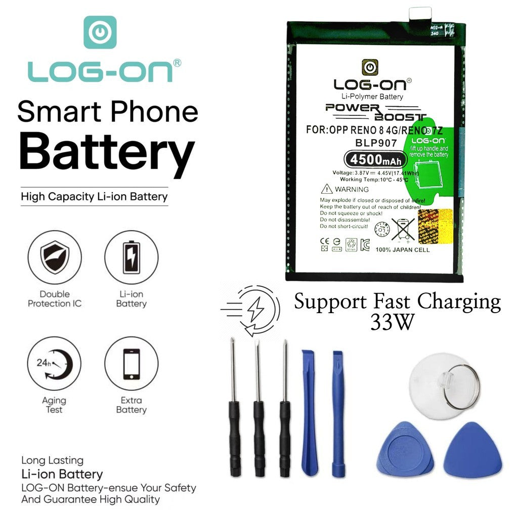 Log On - BLP907 Oppo Reno 8 4G (CPH2457)/ Reno 7Z 5G / Reno 7 4G (CPH2363) / F21 Pro 4G / F21S BLP-907 Power Boost Original Battery Baterai Batre - 1 Tahun Garansi