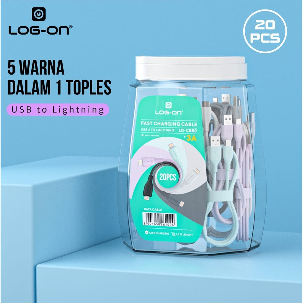 LOG ON 20PCS KABEL TYPE C/IPHONE LO-CB80 FAST CHARGING 3A 1M