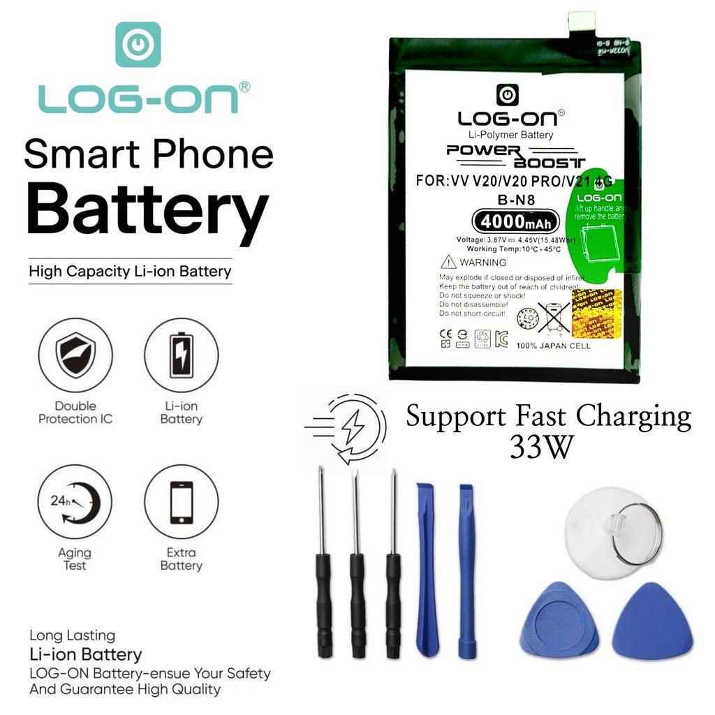 Log On - B-N8 Vivo V20 ( V2025 / V2024 ) / V20 PRO  ( 2018 )  / V21 4G ( V2066 / V2108 ) BN8 Power Boost Original Battery Baterai Batre - 1 Tahun Garansi