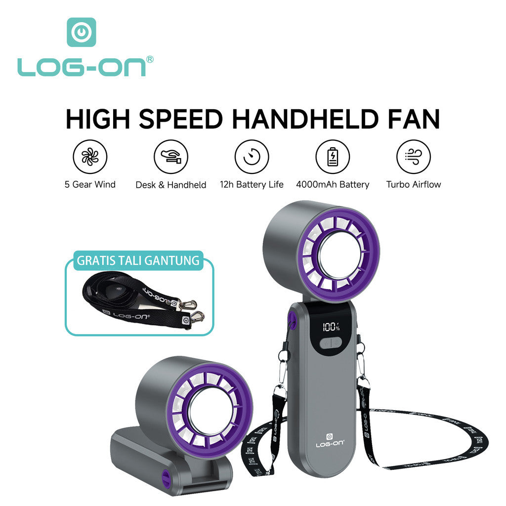 LOG ON KIPAS ANGIN MINI TURBO  COOLING FAN 2.0 KIPAS PENDINGIN MINI HIGH SPEED 4000mAh LO-MFAN1