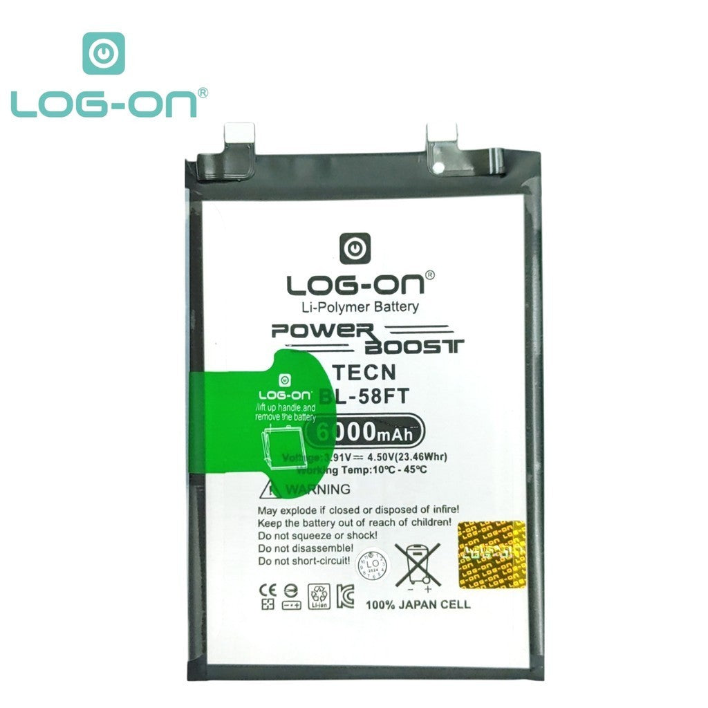 Log On - BL-58FT Untuk Tecno Pova 6 / Pova 6 Pro BL58FT Power Boost - Kapasitas 6000mAh Battery Baterai Batre - 1 Tahun Garansi