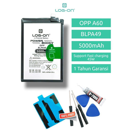 Baterai Log On BLPA49 Untuk Oppo A60 BLP-A49 Support Fast Charging 45W Original Battery Batre - 1 Tahun Garansi