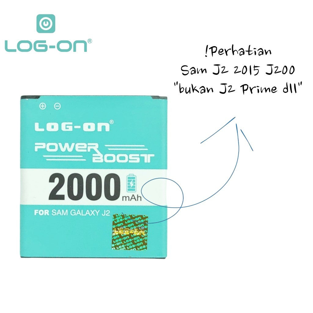 Log On - Samsung J2 2015 J200 / J200H / J200G Power Boost - Kapasitas 2000mAh Battery Baterai Batre - 1 Tahun Garansi