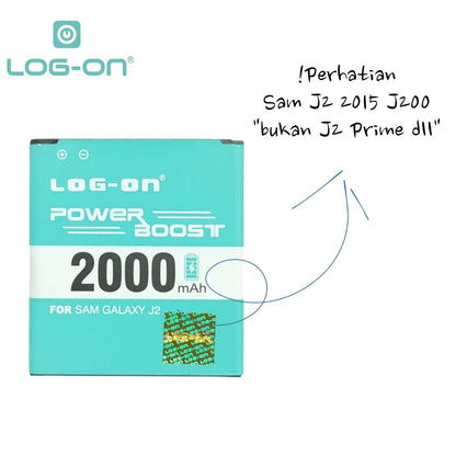 Log On - Samsung J2 2015 J200 / J200H / J200G Power Boost - Kapasitas 2000mAh Battery Baterai Batre - 1 Tahun Garansi