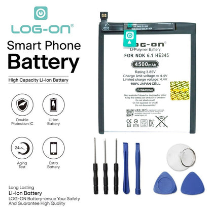Baterai Log On - Nokia HE345 Untuk Nokia 6.1 ( Tanpa Plus ) Power Boost - Kapasitas 4500mAh Battery Batre - 1 Tahun Garansi