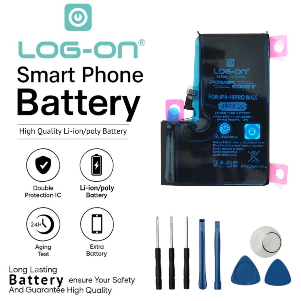 Baterai Log on Untuk Iphone 15 / 15 pro / 15 plus / 15 pro max Power Boost Original 1 Tahun Garansi Battery Batre