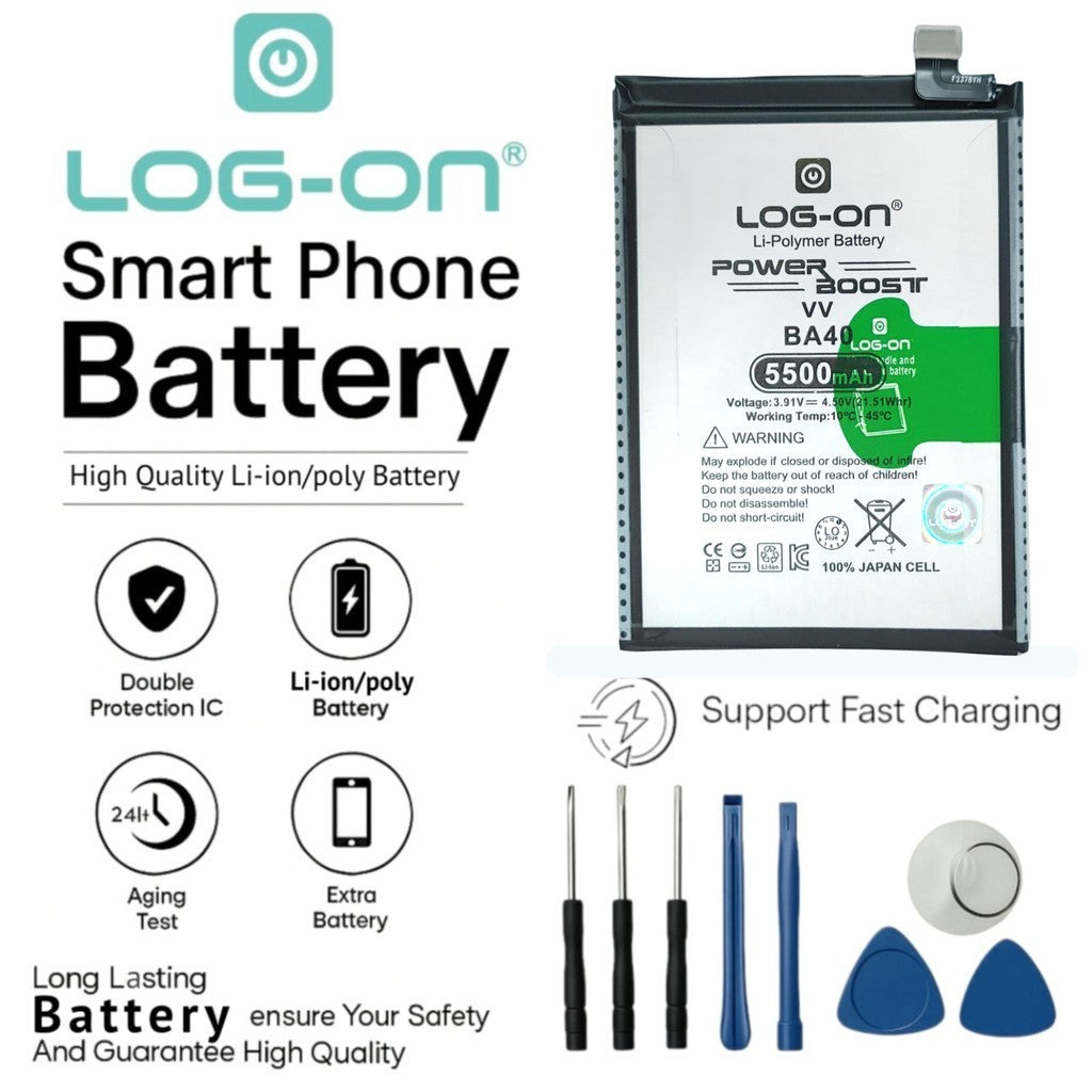 Baterai Log on BA40 untuk Vivo V30E 5500mAh Fast Charging 44W Original Battery 1 Tahun Garansi