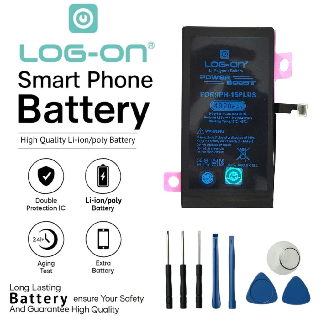 Baterai Log on Untuk Iphone 15 / 15 pro / 15 plus / 15 pro max Power Boost Original 1 Tahun Garansi Battery Batre