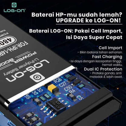 Baterai Log on Untuk Iphone 15 / 15 pro / 15 plus / 15 pro max Power Boost Original 1 Tahun Garansi Battery Batre