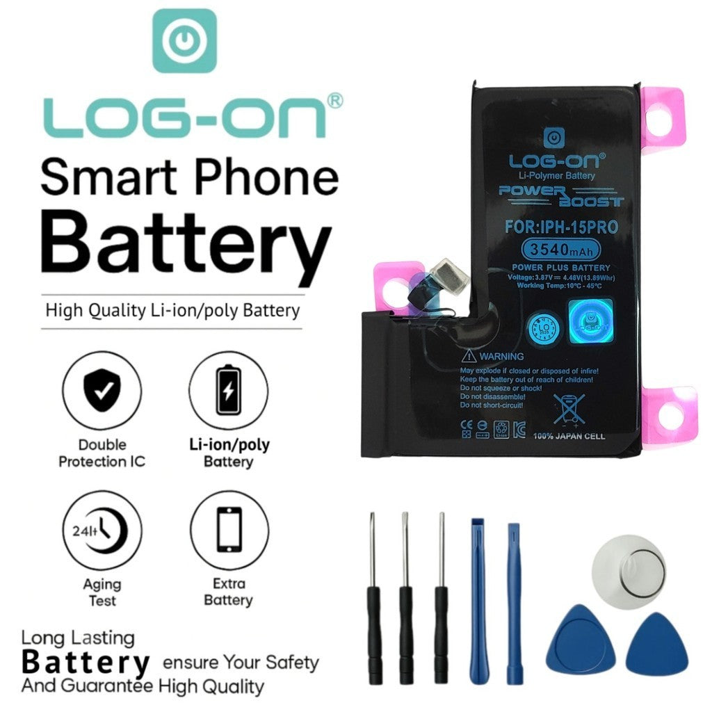 Baterai Log on Untuk Iphone 15 / 15 pro / 15 plus / 15 pro max Power Boost Original 1 Tahun Garansi Battery Batre