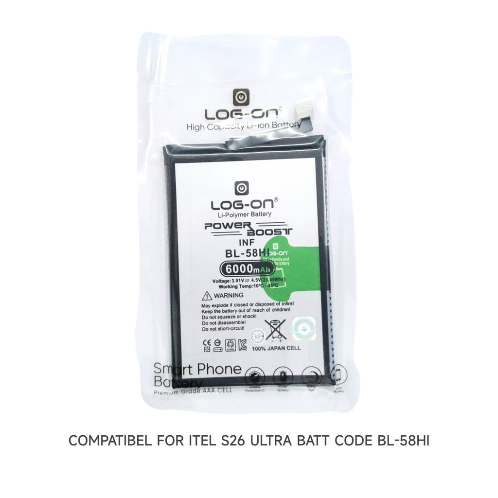 Baterai Log on BL-58HI Untuk ITEL S26 ULTRA Fast Charging 18W Kapasitas 6000mAh Original 1 Tahun Garansi Battery Batre