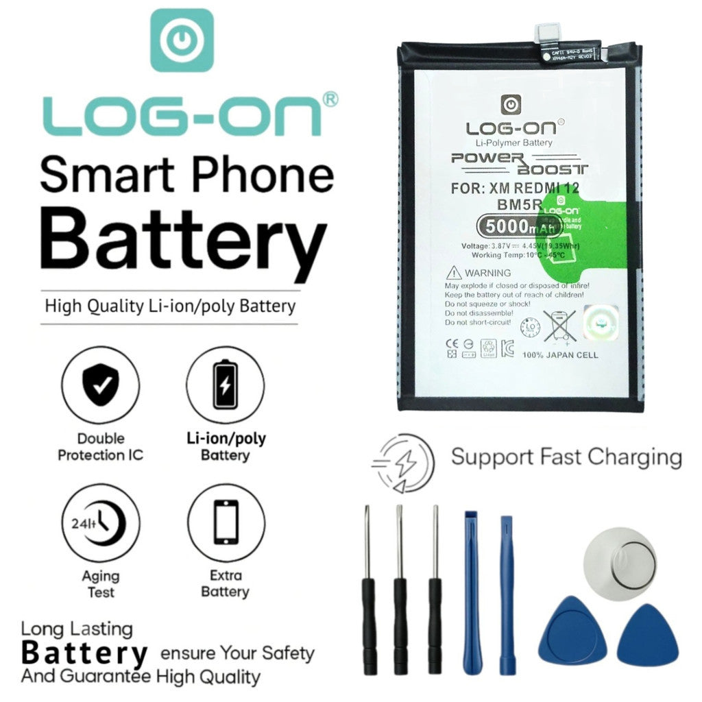Baterai Log on BM5R Untuk Xiaomi Redmi 12 / Poco M6 Pro 5G BM-5R Kapasitas 5000mAh Original 1 Tahun Garansi Battery Batre