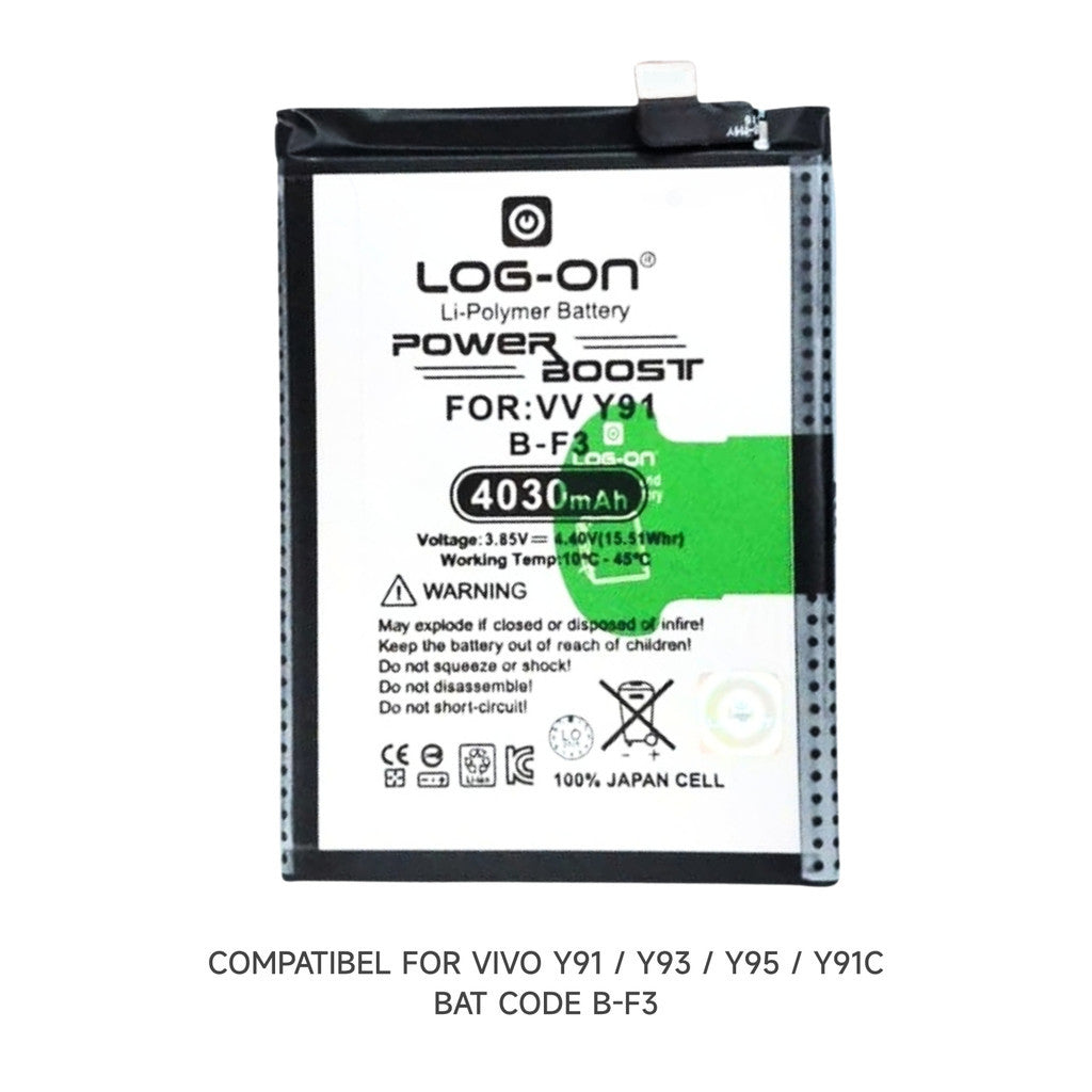 Baterai Log on B-F3 Untuk VIVO Y91 /  Y93 / Y95 / Y91C BF3 Kapasitas 4030mAh Original 1 Tahun garansi  Battery Batre