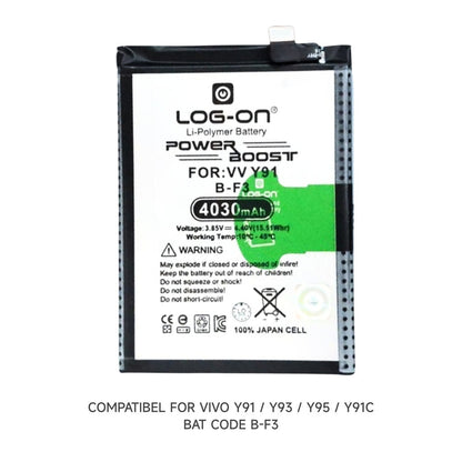 Baterai Log on B-F3 Untuk VIVO Y91 /  Y93 / Y95 / Y91C BF3 Kapasitas 4030mAh Original 1 Tahun garansi  Battery Batre