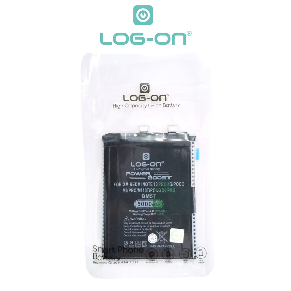 Baterai Log on BM5T Untuk Xiaomi Redmi Note 13 Pro 4G / POCO M6 PRO 4G / MI 13T / POCO X6 PRO 5G Fast Charging 67W Kapasitas 5000mAh Original 1 Tahun Garansi Battery Batre