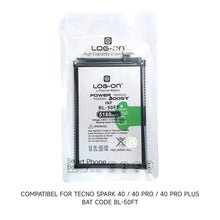 Baterai Log on BL-50FT Untuk TECNO SPARK 40 / SPARK 40 PRO / SPARK 40 PRO PLUS Fast charging 45W Kapasitas 5160mAh Original 1 Tahun Garansi Battery Batre