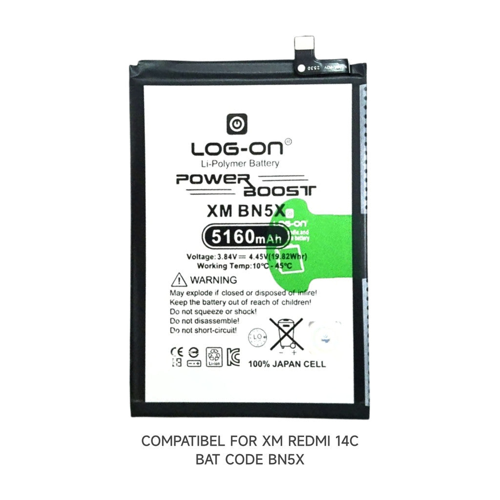 Log On - BN5X Untuk Xiaomi Redmi 14C / Poco C75 BN-5X Support Fast Charging Kapasitas 5160mAh Power Boost Battery Baterai Batre - 1 Tahun Garansi