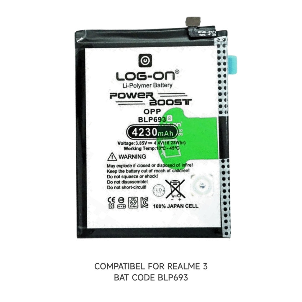 Log On - BLP693 Oppo Realme 3 Power Boost Double IC Protection Battery baterai