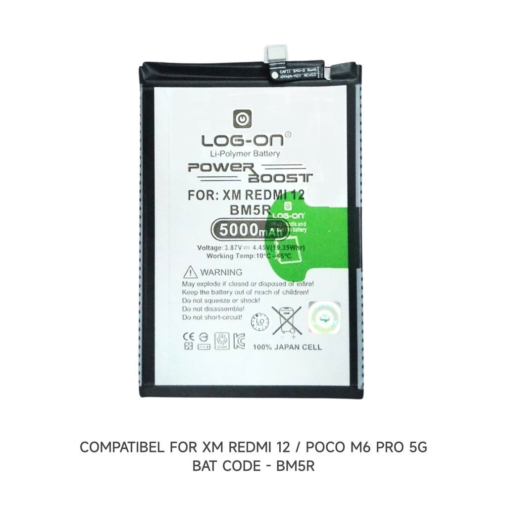 Baterai Log on BM5R Untuk Xiaomi Redmi 12 / Poco M6 Pro 5G BM-5R Kapasitas 5000mAh Original 1 Tahun Garansi Battery Batre
