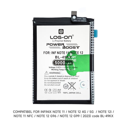 Baterai Log On BL-49KX Untuk Infinix Note 11 / Note 12 BL49KX Power Boost - Kapasitas 5000mAh Battery Batre - 1 Tahun Garansi