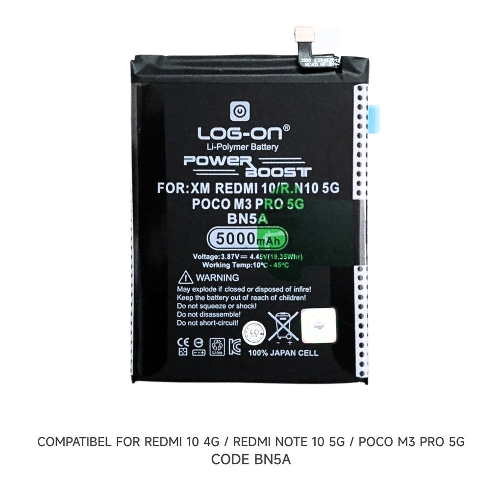 Baterai Log on BN5A Untuk Xiaomi Redmi 10 4G / Note 10 5G / Poco M3 Pro 5G BN-5A Power Boost 5000mAh Original 1 Tahun garansi Battery Batre