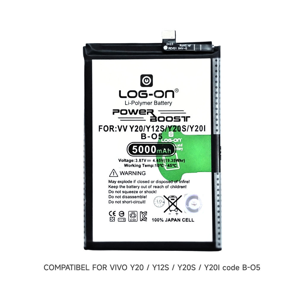 Baterai Log on B-O5 Untuk Vivo Y20 / Vivo Y12S / Vivo Y20S  / Vivo Y20i Kapasitas 5000mAh Original 1 Tahun Garansi Battery Batre