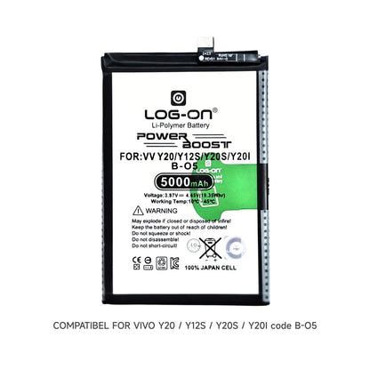 Baterai Log on B-O5 Untuk Vivo Y20 / Vivo Y12S / Vivo Y20S  / Vivo Y20i Kapasitas 5000mAh Original 1 Tahun Garansi Battery Batre
