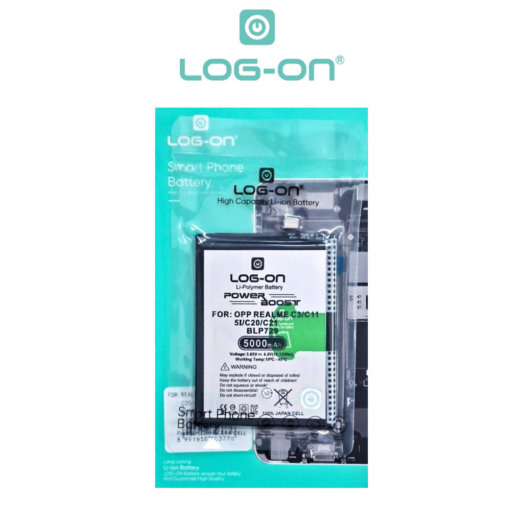 Log On - BLP729 Oppo Realme C3/ Realme 5/ realme 5i/Realme 5S/C21Y/Narzo 10A/ C11/ Narzo 50i Power Boost Double IC Battery Baterai