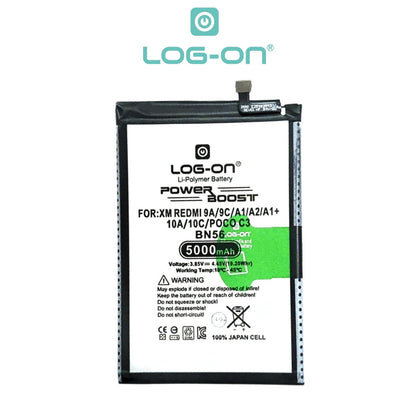 Baterai Log on BN56 Untuk Xiaomi Redmi 9A / Redmi 9C / Redmi A1 / Redmi A1 Plus Kapasitas 5000mAh Support Fast charging 18W Original 1 Tahun Garansi Battery Batre